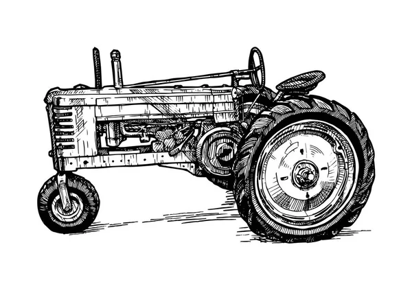 Vector drawing of tractor stylized as engraving — Stock Vector
