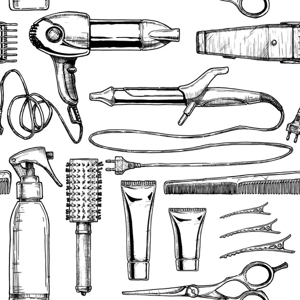 Mönster med frisörer verktyg. — Stock vektor