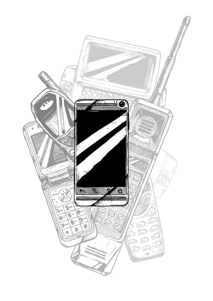 Smartphone met touchscreen. Evolutie. — Stockvector