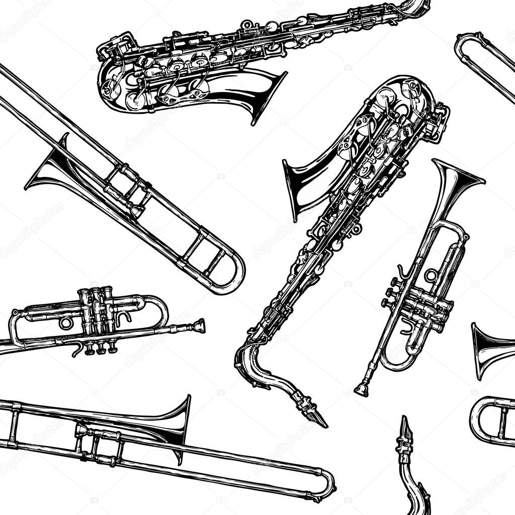 pattern with woodwind and brass musical instrument