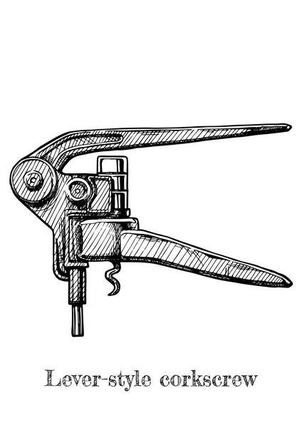 Illustration of lever-style corkscrew — Stock Vector