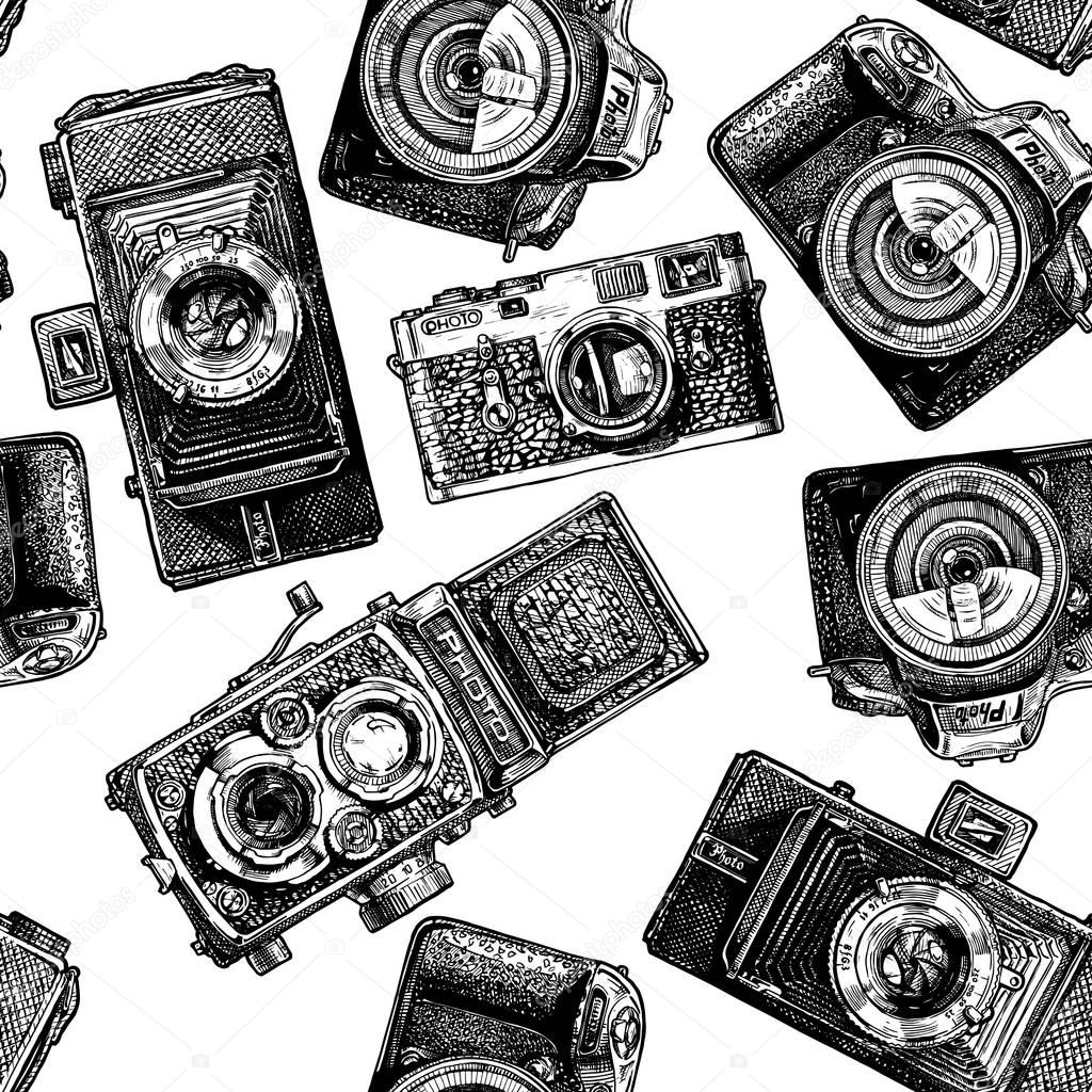 Seamless pattern with photo cameras