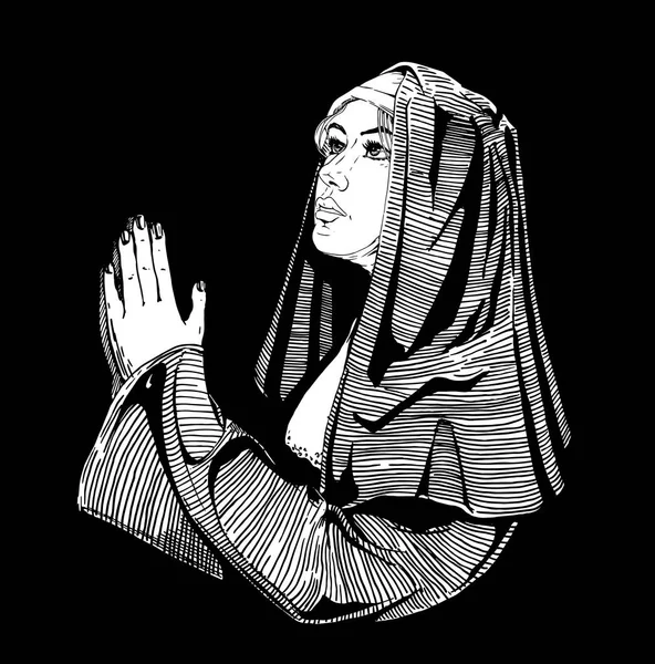 Nun is praying. — Stock Vector