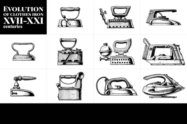 Evolution of clothes iron — Stock Vector