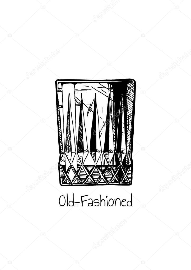 illustration of tumbler glass. Old-Fashioned