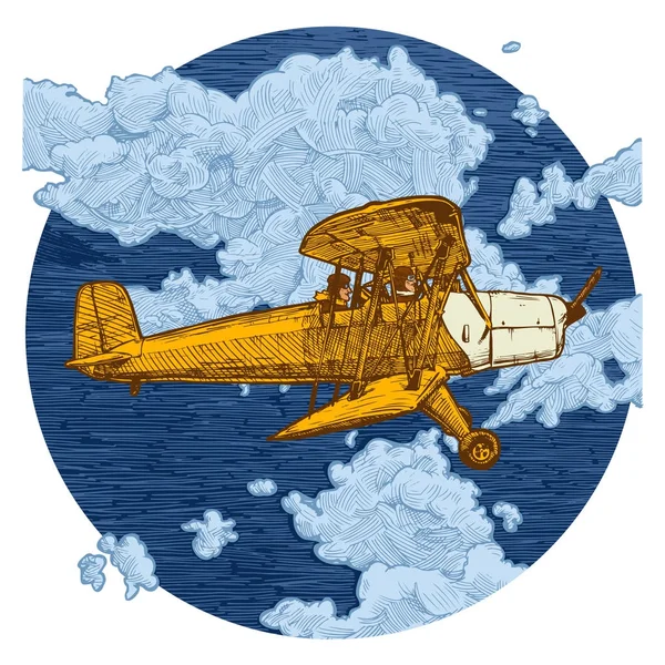 Desenho de avião estilizado como gravura — Vetor de Stock
