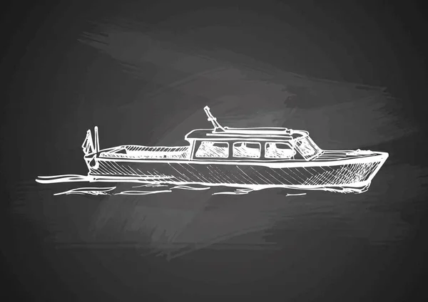Barca a motore sulla lavagna — Vettoriale Stock