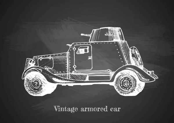 Yazı tahtası üzerinde eski model zırhlı araba — Stok Vektör