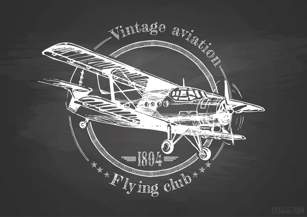 Vintage Biplane sur tableau noir — Image vectorielle