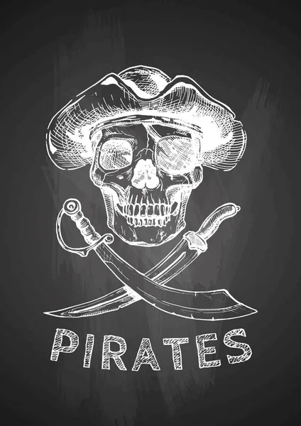 Pirate schedel met grensoverschrijdende zwaarden. — Stockvector