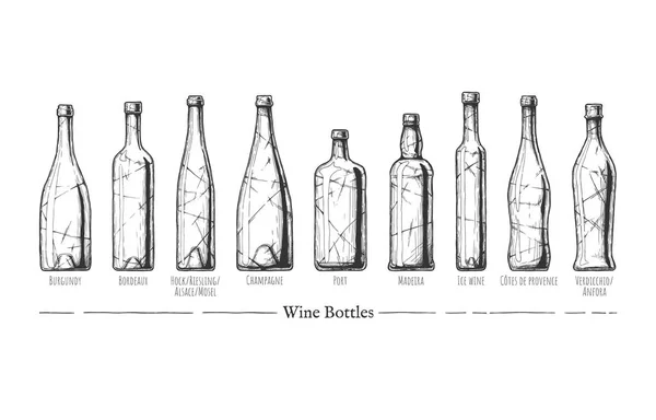 Tipos de garrafas de vinho — Vetor de Stock