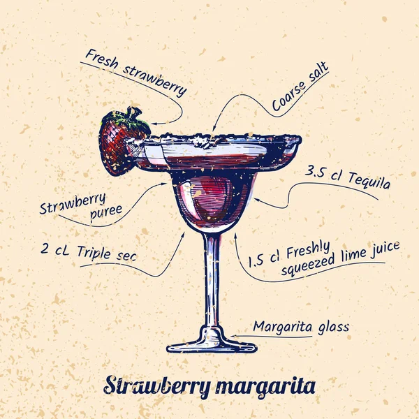 Cocktail Erdbeer Margarita — Stockvektor
