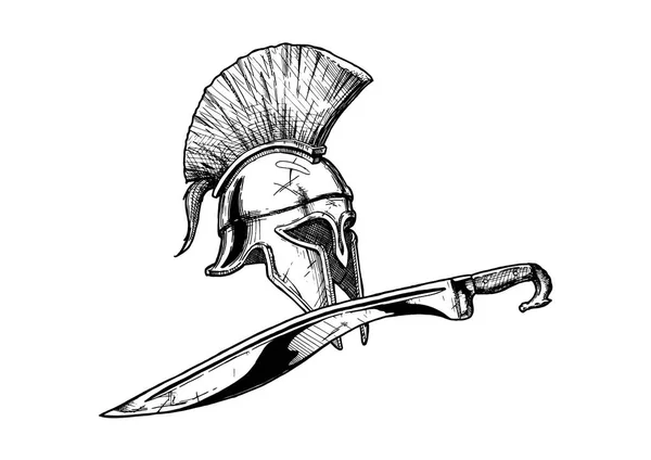 Corinthian helmet and kopis sword — Stock Vector