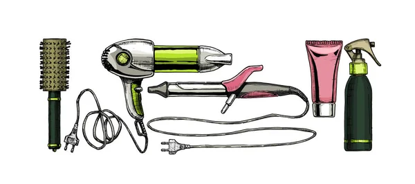 Uppsättning verktyg för frisörer. — Stock vektor