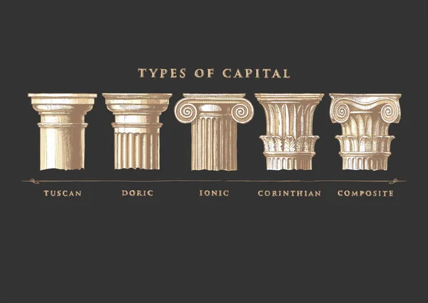 Types of capital. Classical order — Stock Vector