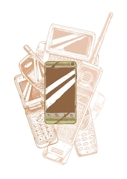 Smartphone met touchscreen. Evolutie. — Stockvector