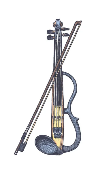 Violín eléctrico con arco — Vector de stock