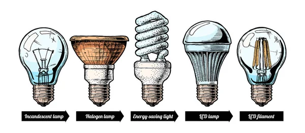 Evolution set of light bulb — Stock Vector