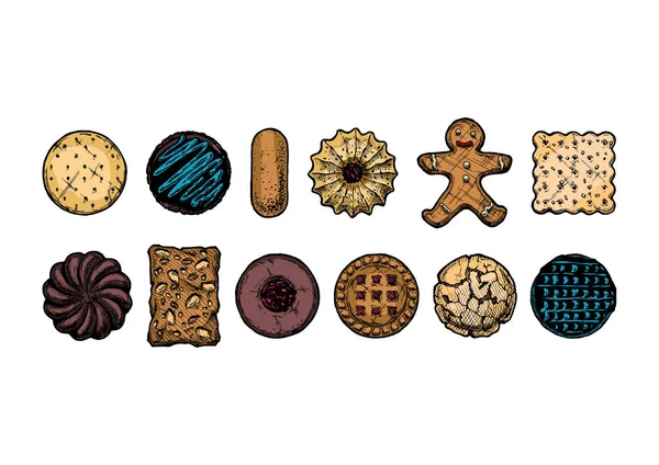 Conjunto de diferentes tipos de cookies — Archivo Imágenes Vectoriales