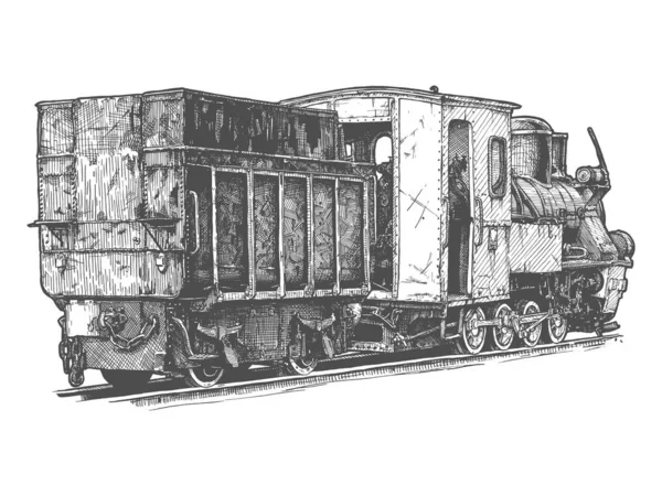 Retro steam locomotive and coal-car — Stock Vector