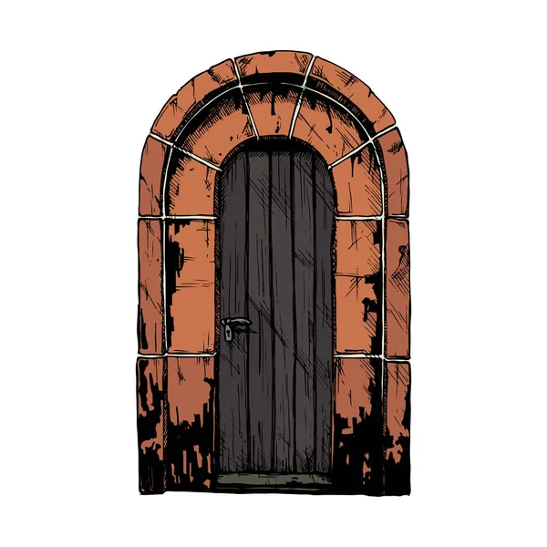 Wektor Ilustracja Zestaw Ręcznie Rysowane Średniowieczne Drzwi Vintage Izolowany Białym — Wektor stockowy