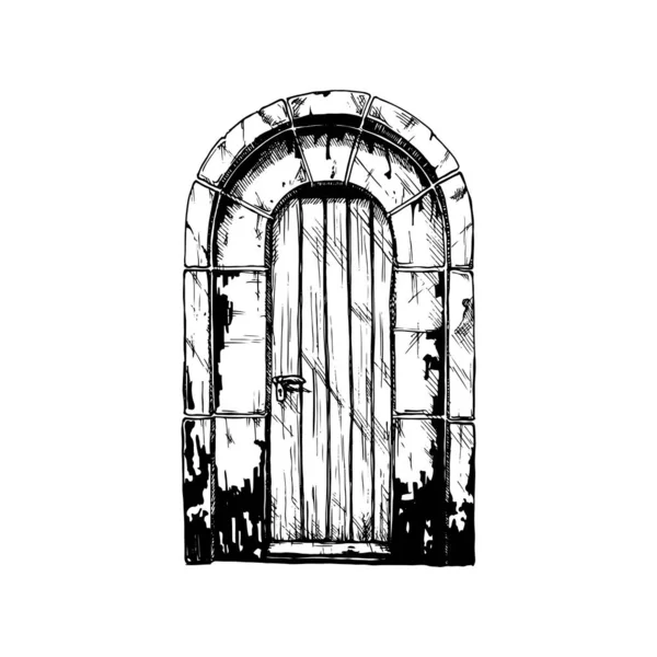 Vector Illustration Set Von Handgezeichneten Mittelalterlichen Vintage Tür Schwarz Weiß — Stockvektor