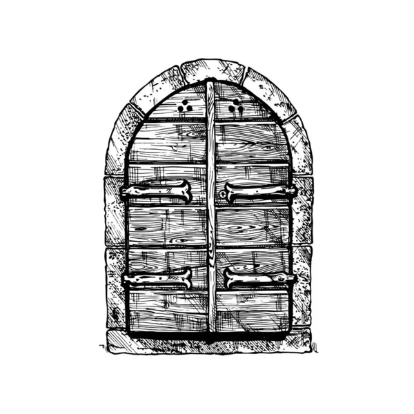 Conjunto Ilustración Vectorial Puerta Vintage Mediana Edad Dibujada Mano Blanco — Vector de stock