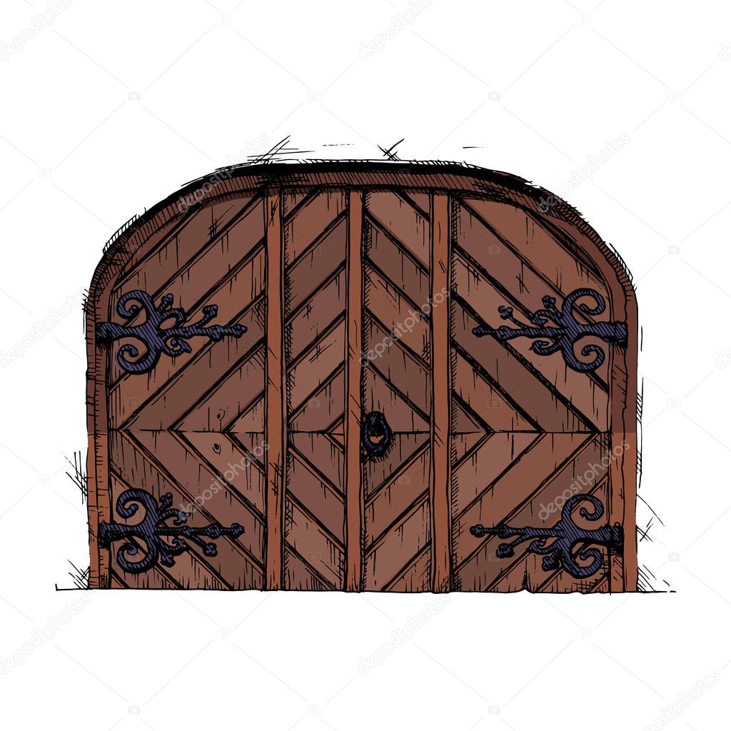 Vector illustration set of hand drawn middle age vintage door. isolated on white background.  