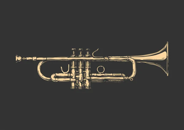 Illustration Vectorielle Dessinée Main Trompette Isolé Sur Noir — Image vectorielle