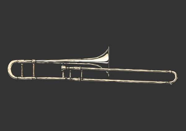 Vektorhandritad Illustration Trombon Isolerad Svart — Stock vektor