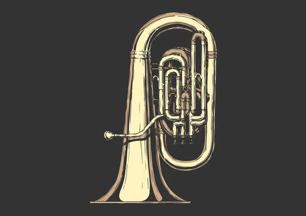 Illustration Vectorielle Dessinée Main Tuba Isolé Sur Noir — Image vectorielle