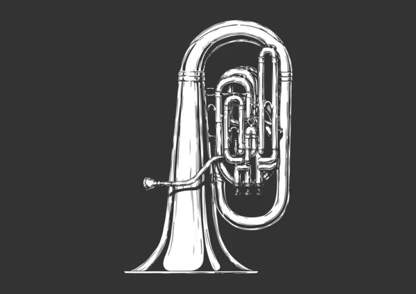 Ilustración Dibujada Mano Vectorial Tuba Aislado Negro — Vector de stock