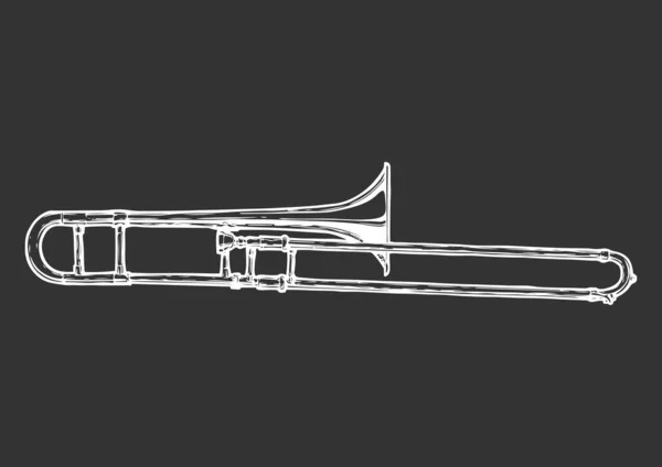Vector Mão Desenhada Ilustração Trombone Isolado Preto — Vetor de Stock