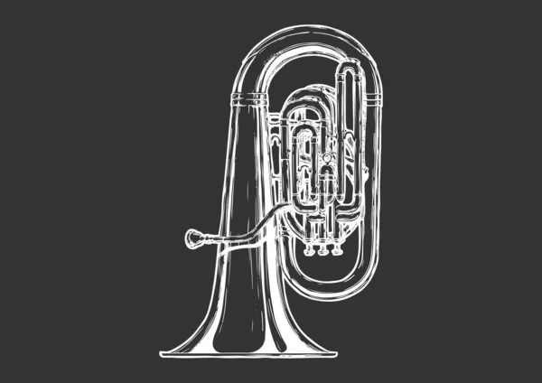 矢量手绘Tuba的图解 被隔离在黑暗中 — 图库矢量图片
