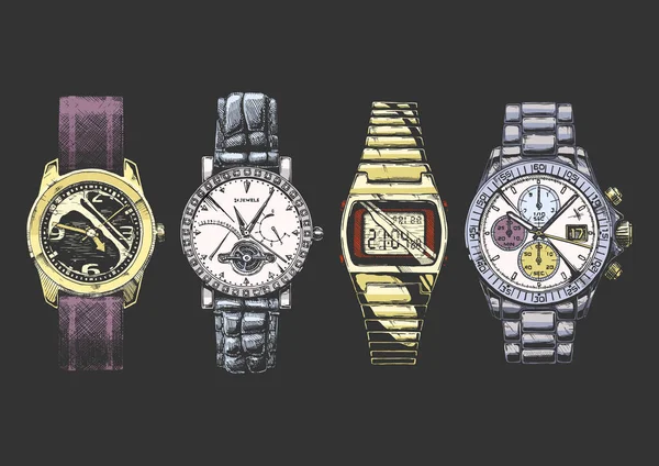 Vector Mano Ahogar Ilustración Conjunto Relojes Pulsera Los Hombres Relojes — Archivo Imágenes Vectoriales