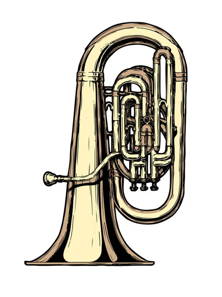 Illustration Vectorielle Dessinée Main Tuba Isolé Sur Blanc — Image vectorielle