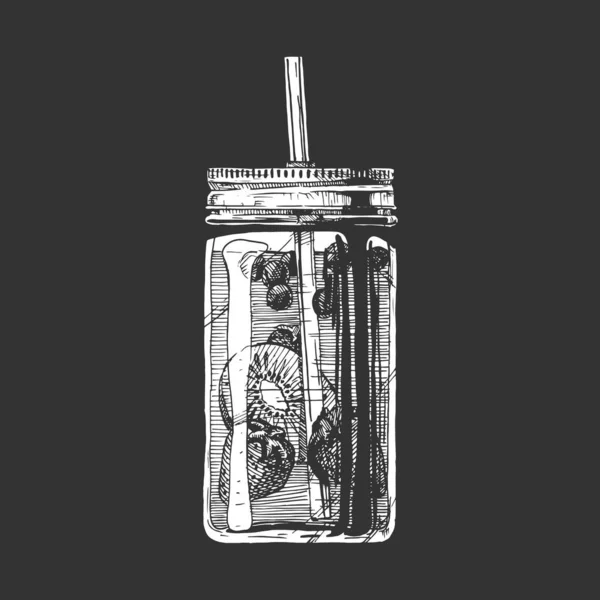 Векторна Рука Намальована Ілюстрація Лимонадного Коктейлю Питній Банці Ізольовані Чорному — стоковий вектор