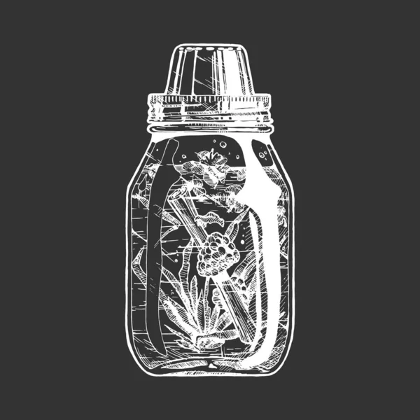 Vector Hand Drawn Illustration Lemonade Cocktail Drinking Jar Isolated Black — Stock Vector