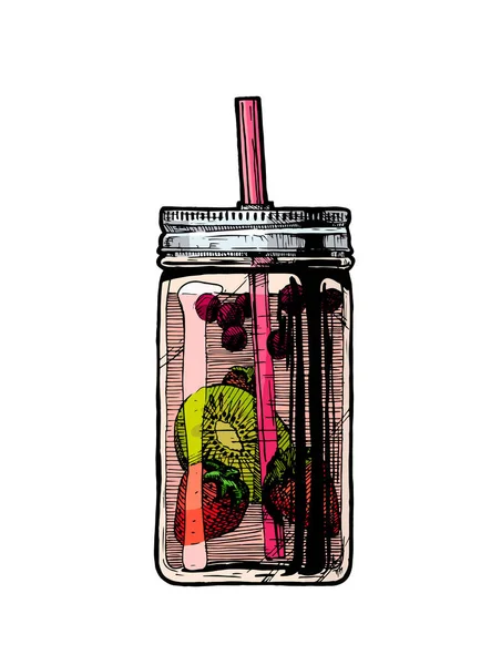 Illustration Vectorielle Dessinée Main Cocktail Limonade Dans Bocal Isolé Sur — Image vectorielle