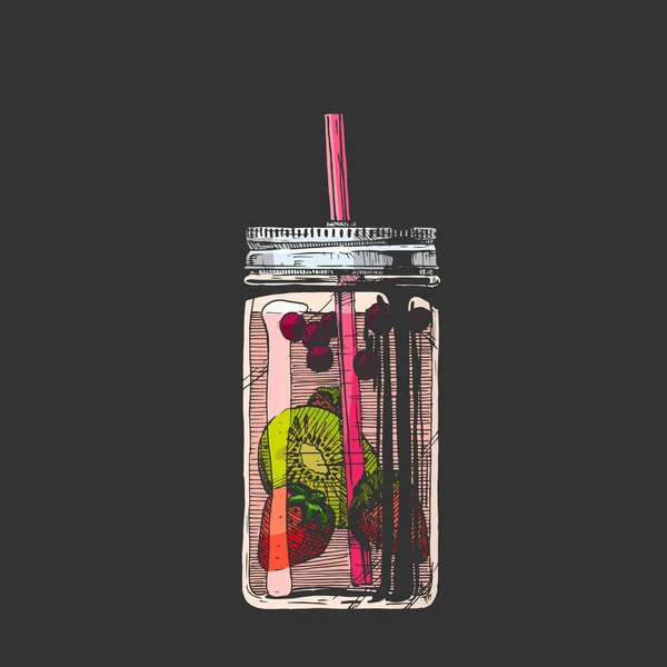 Illustration Vectorielle Dessinée Main Cocktail Limonade Dans Bocal Isolé Sur — Image vectorielle