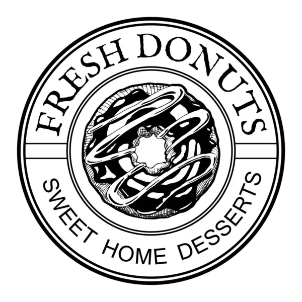Свіжі Пончики Солодкі Домашні Десерти Розливаються Колу Круглий Вінтажний Лейбл — стоковий вектор