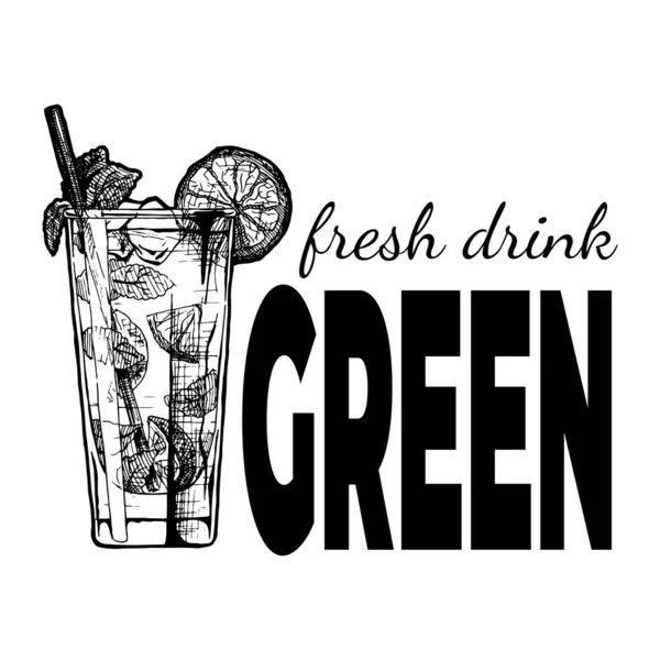 Świeży Zielony Napój Logotyp Baru Koktajlowego Etykieta Skład Liter Zimne — Wektor stockowy