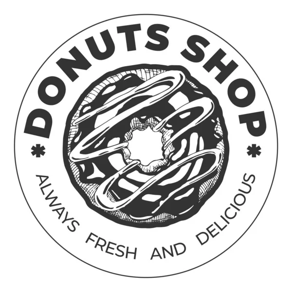 Donut Winkel Vintage Ronde Label Ontwerp Altijd Fris Heerlijk Lettertype — Stockvector