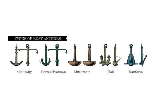 앵커의 현실적인 종류의 손으로 집합입니다 해군성 Trotman의 — 스톡 벡터