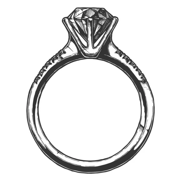 Verlobungsring Mit Einem Großen Diamanten Vector Handgezeichnete Illustration Vintage Stil — Stockvektor