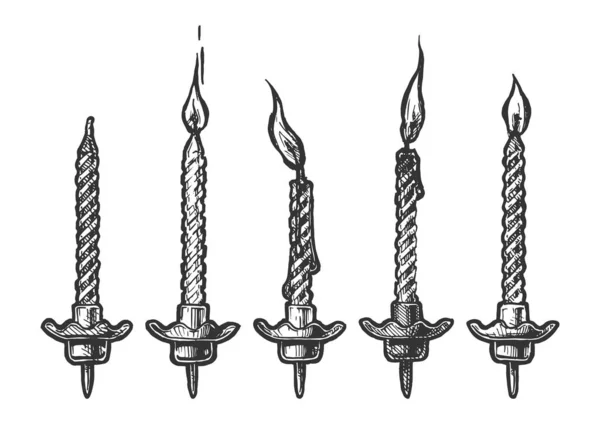 Vektorové Ručně Kreslené Ilustrace Narozeninových Svíček Bez Ohně Starobylém Rytém — Stockový vektor