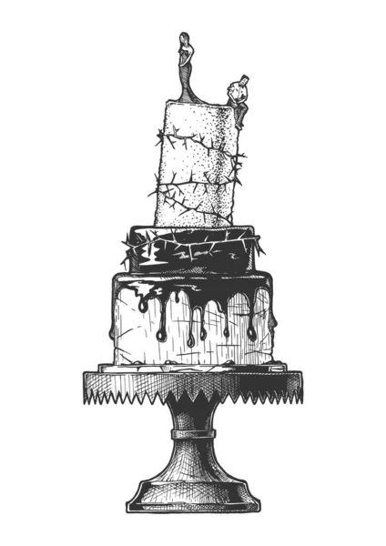 Scheidungstorte Mit Kuchendeckel Eines Bräutigams Und Einer Braut Einer Depression — Stockvektor