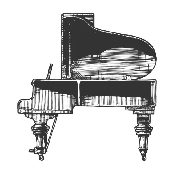 Ilustración Vectorial Dibujada Mano Grand Piano Estilo Grabado Vintage Vista — Archivo Imágenes Vectoriales