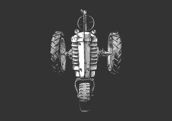 Векторна Ручна Ілюстрація Ретро Триколісного Трактора Вінтажному Гравірованому Стилі Ізольовані — стоковий вектор