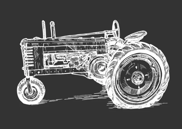 Vektor Kézzel Rajzolt Illusztráció Retro Háromkerekű Traktor Vintage Vésett Stílusban — Stock Vector